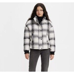 LEVIS Wool Blend Puffer Jacket Buffalo Plaid White Black NEW XS $148 Sold‎ Out